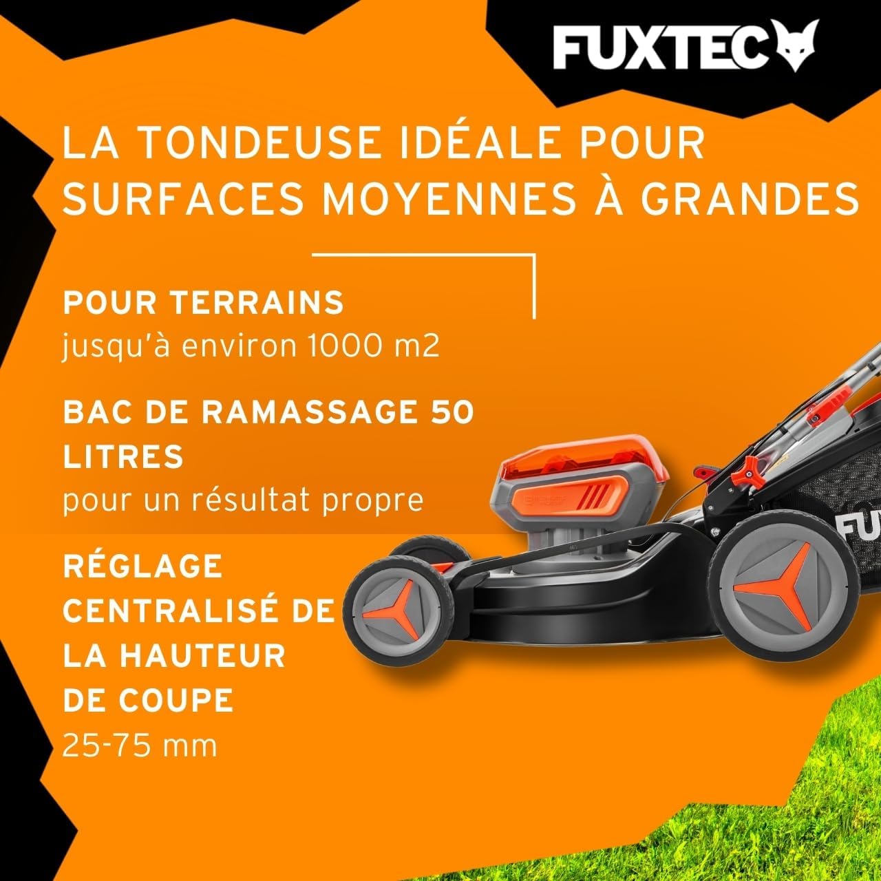 FUXTEC - E2RM46 - 46cm coupe, autotractée, mulching, 50L, 25-75mm E2RM46