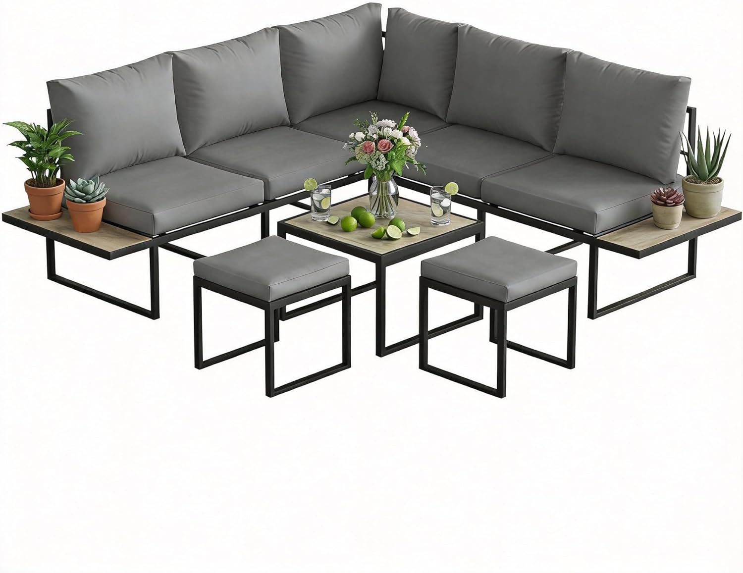 Outsunny - salon de jardin modulable 6 pers. - coussins 10cm, table PSPC
