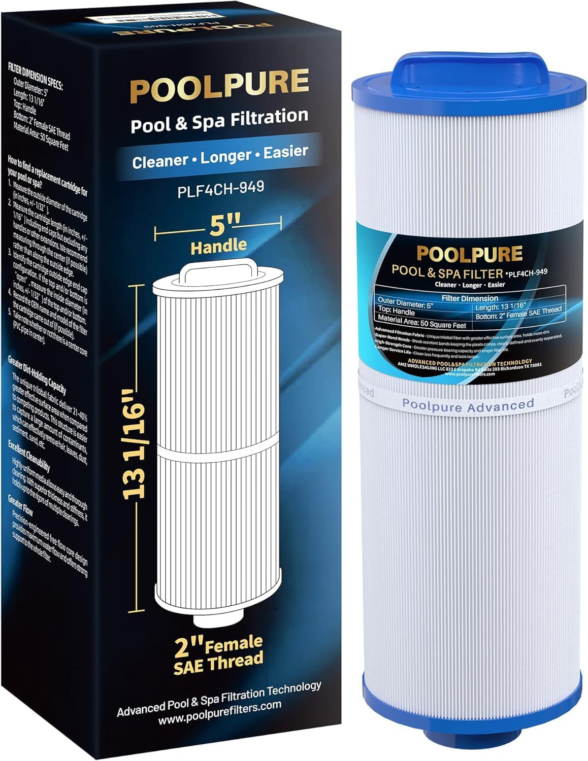 POOLPURE – Cartouche spa 50 m², compatible Pleatco, Waterway – 4CH-949
