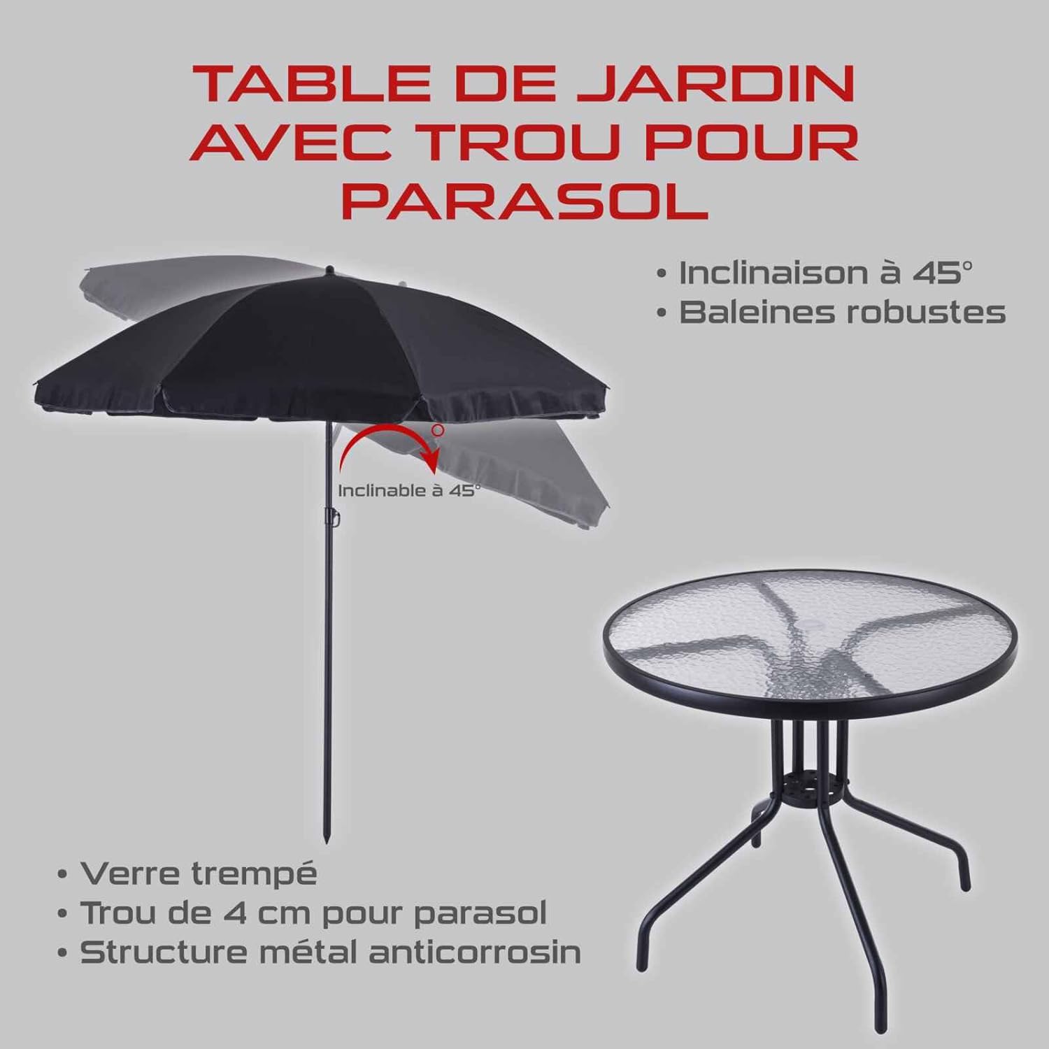Practixx - Salon de Jardin Balcon série PX-BS-1 - 4 places, table, 4 chaises, parasol, résistant UV/intempéries, PX-BS-1