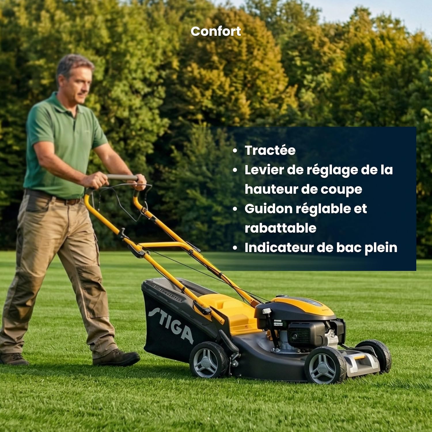 STIGA - Combi 48 S H - 46 cm - 145 cm³, 60 L, 3-en-1, pelouses 1200 m²