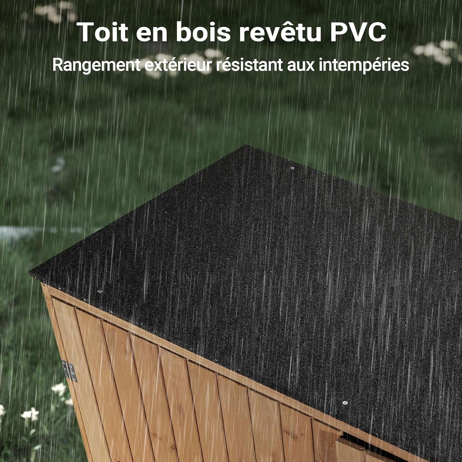 Wiltec Abri de Jardin – 1360 x 580 x 1270 mm – en Bois Verni – avec Toit revêtu par PVC et 2 Portes – Cabane Remise pour Rangement Outils pour Jardin, Terrasse & Balcon