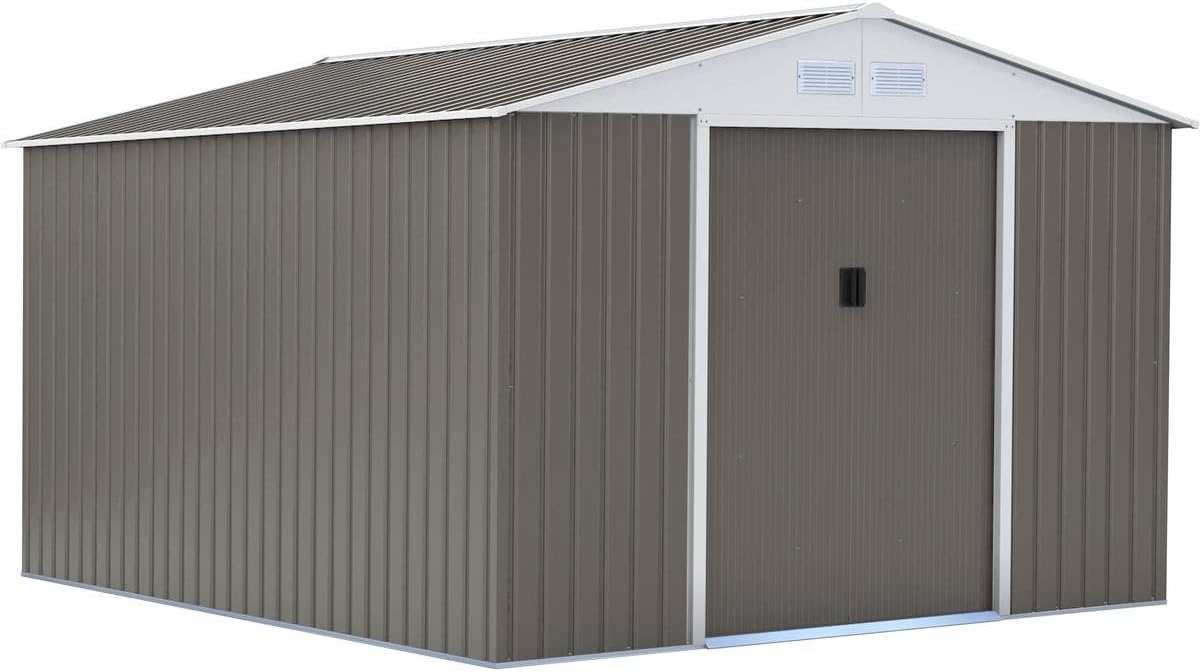 Viva Green - Dallas - 15,16 m² - Abri de jardin métal gris/taupe/blanc - 1299_74728