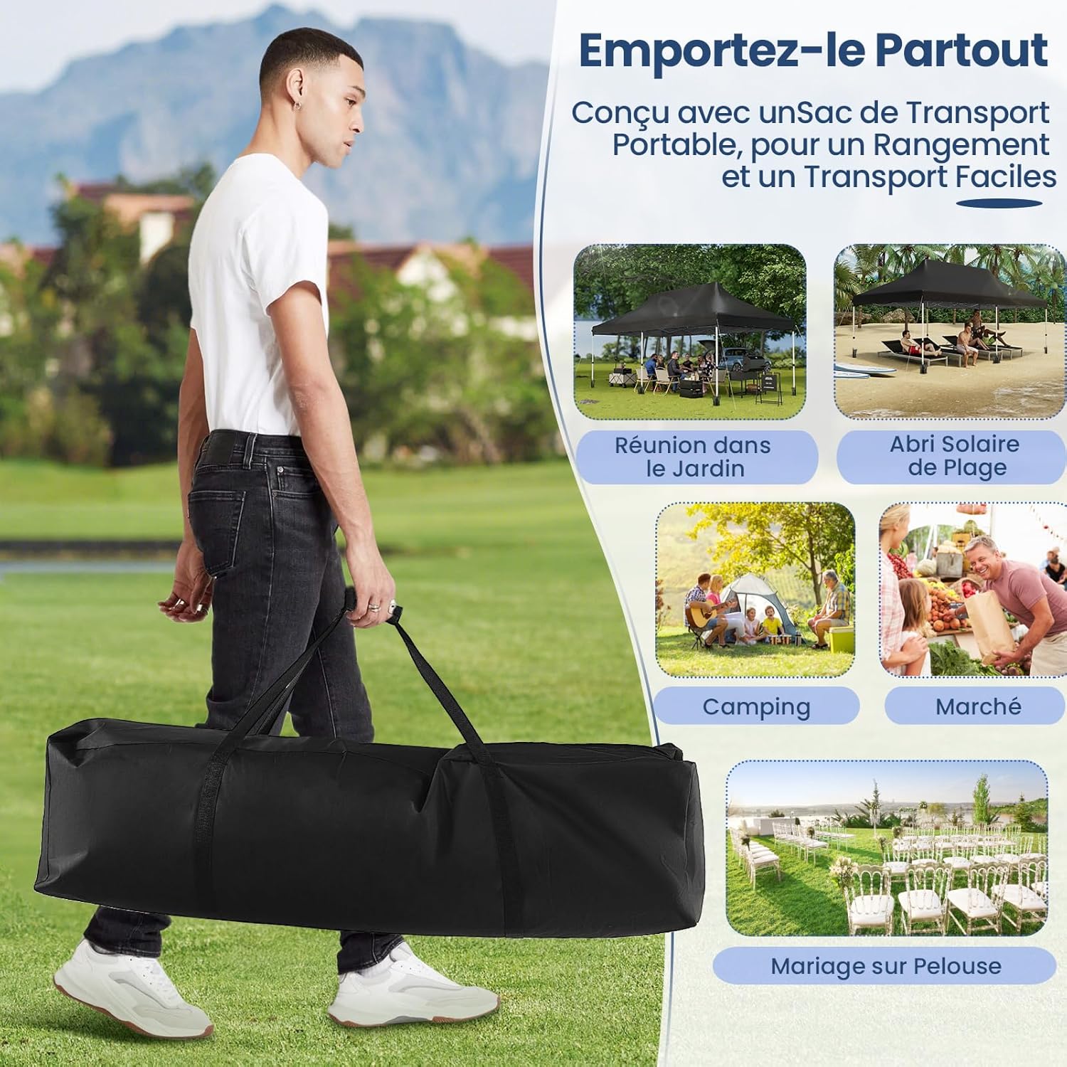 GOPLUS Tonnelle Pliante 3x6m Imperméable, Tonnelle Barnum Pliante 3x6 de Jardin Exterieur, Sac de Transport, Sac Lesté, Pavillon de Jardin Pop-Up pour Fête, Mariage (Noir|sans Bâche)