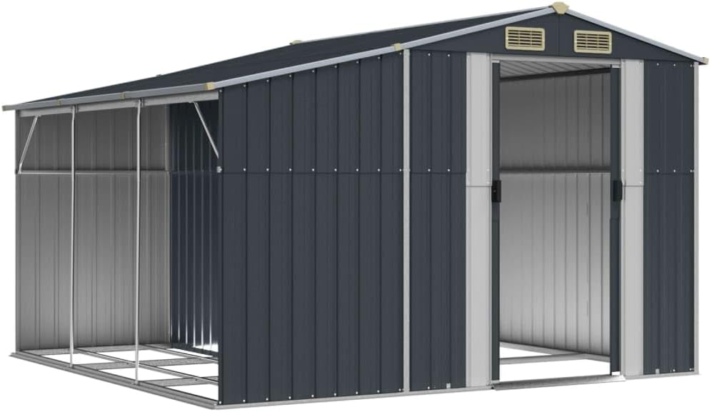 vidaXL Abri de Jardin, Cabane à Outils avec Poignées, Remise à Outils avec Toit Inclinable, Abri de Rangement Patio, Anthracite 277x279x179 cm Acier Galvanisé