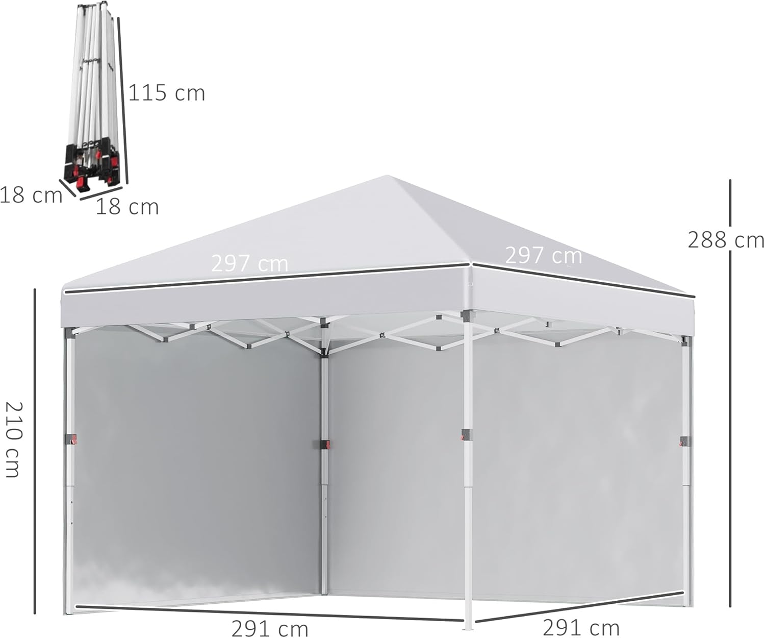 Outsunny - Tonnelle pop-up ajustable - 297x297x288cm - UV 30+ 2 parois, sac transport