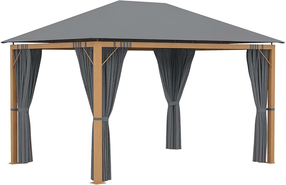 Outsunny - Tonnelle aluminium pavillon 4x3m rideaux toit polyester