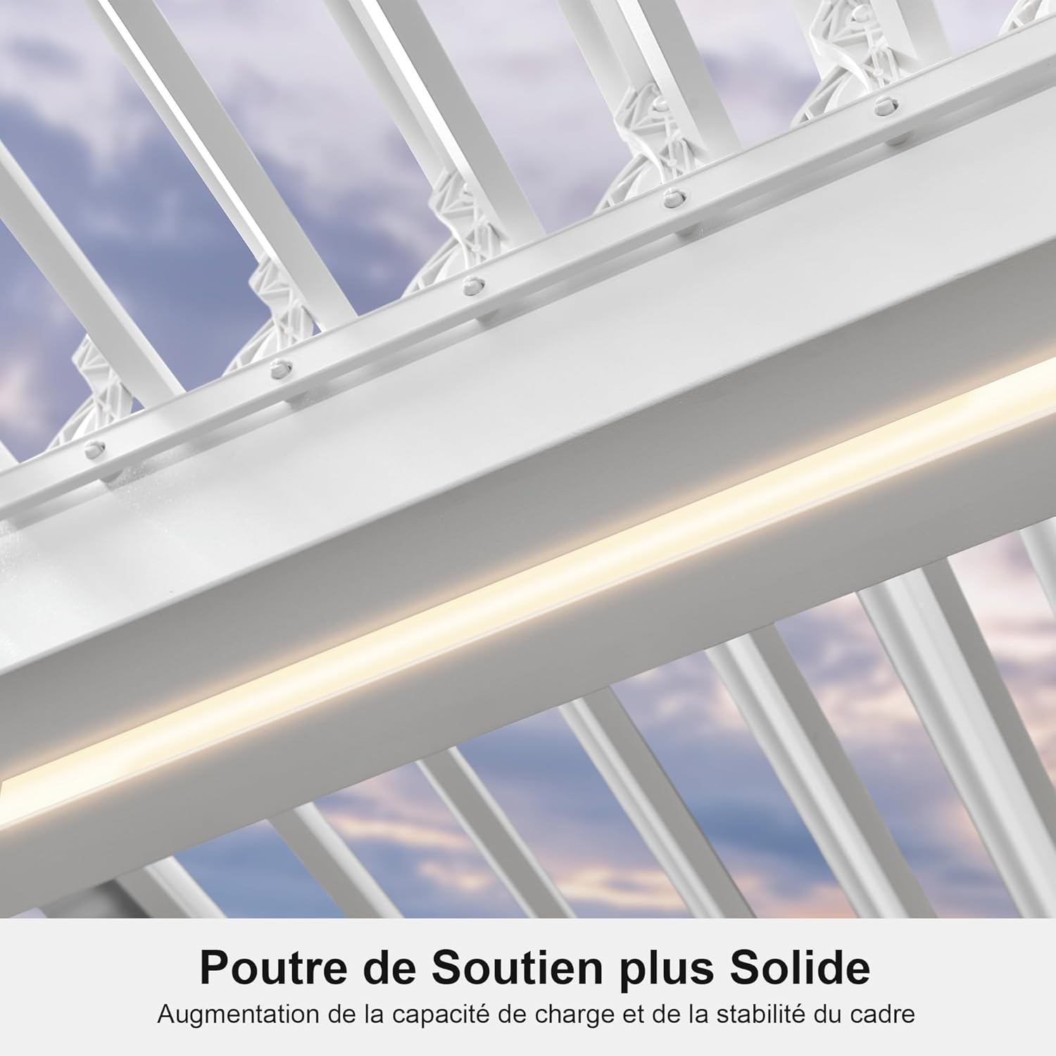 PURPLE LEAF - Pergola bioclimatique 4,24x3m - alu, LED, gouttières, blanc