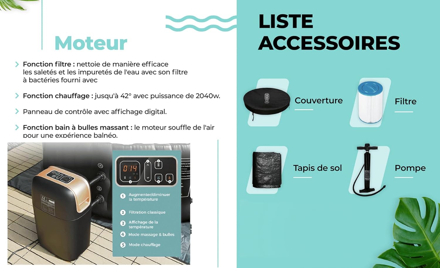 COCO SPA - Spa Gonflable 150 cm - 800 L - 140 jets - 2240 W