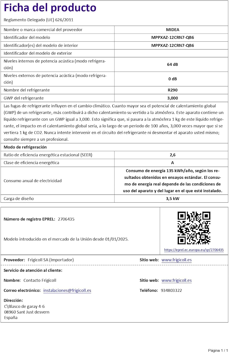 Midea - Climatiseur mobile 4 en 1 silencieux, 12000 BTU, contrôle app, compact - MPP1-12CRN1