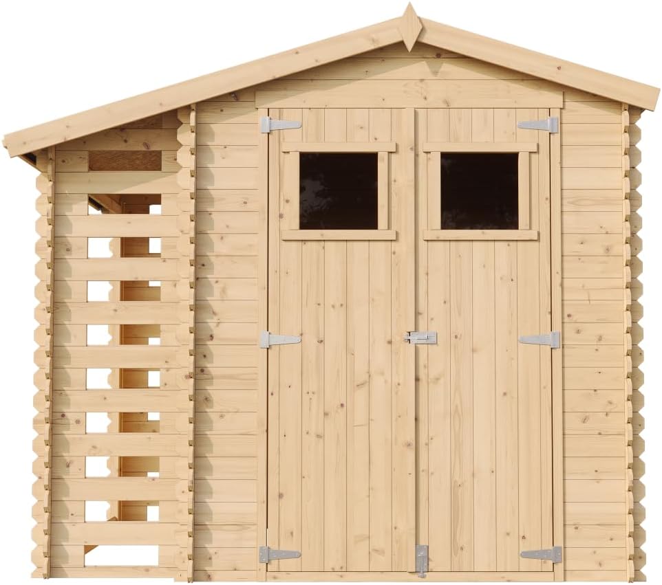 Abri de Jardin en Bois et Range bûches extérieur - Stockage extérieur I206xL272xH218 cm/ 3,53 + 0,97 m2 Petit abri à Outils, Local à vélos - TIMBELA M386