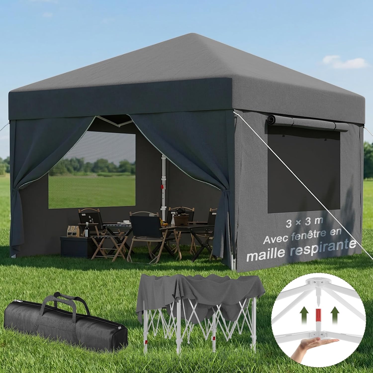 Devoko - tonnelle pliante 3x3m - imperméable, moustiquaire, UV50+