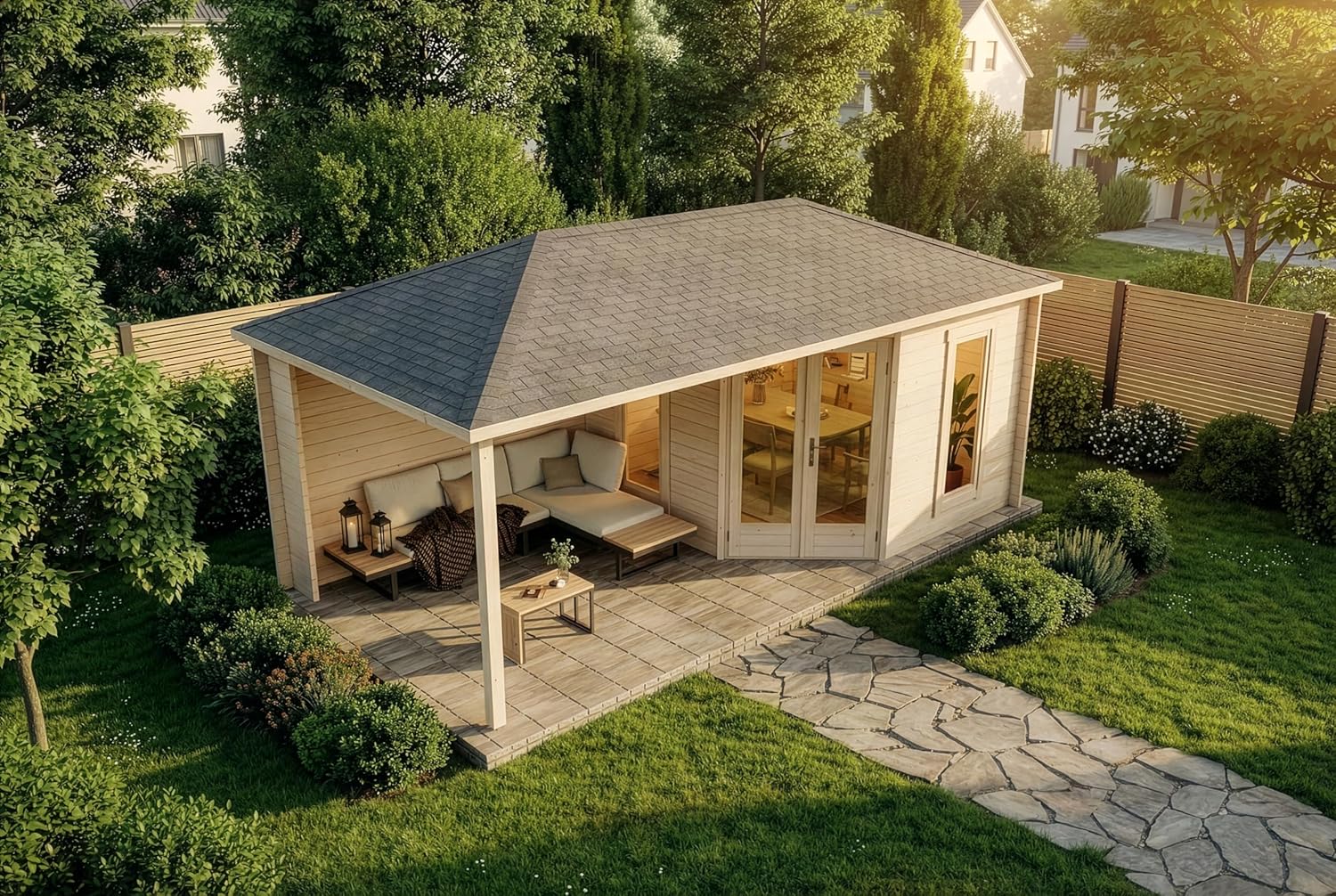 Alpholz - Liwa pentagonal - bois massif - abri jardin loisirs, toit croupe