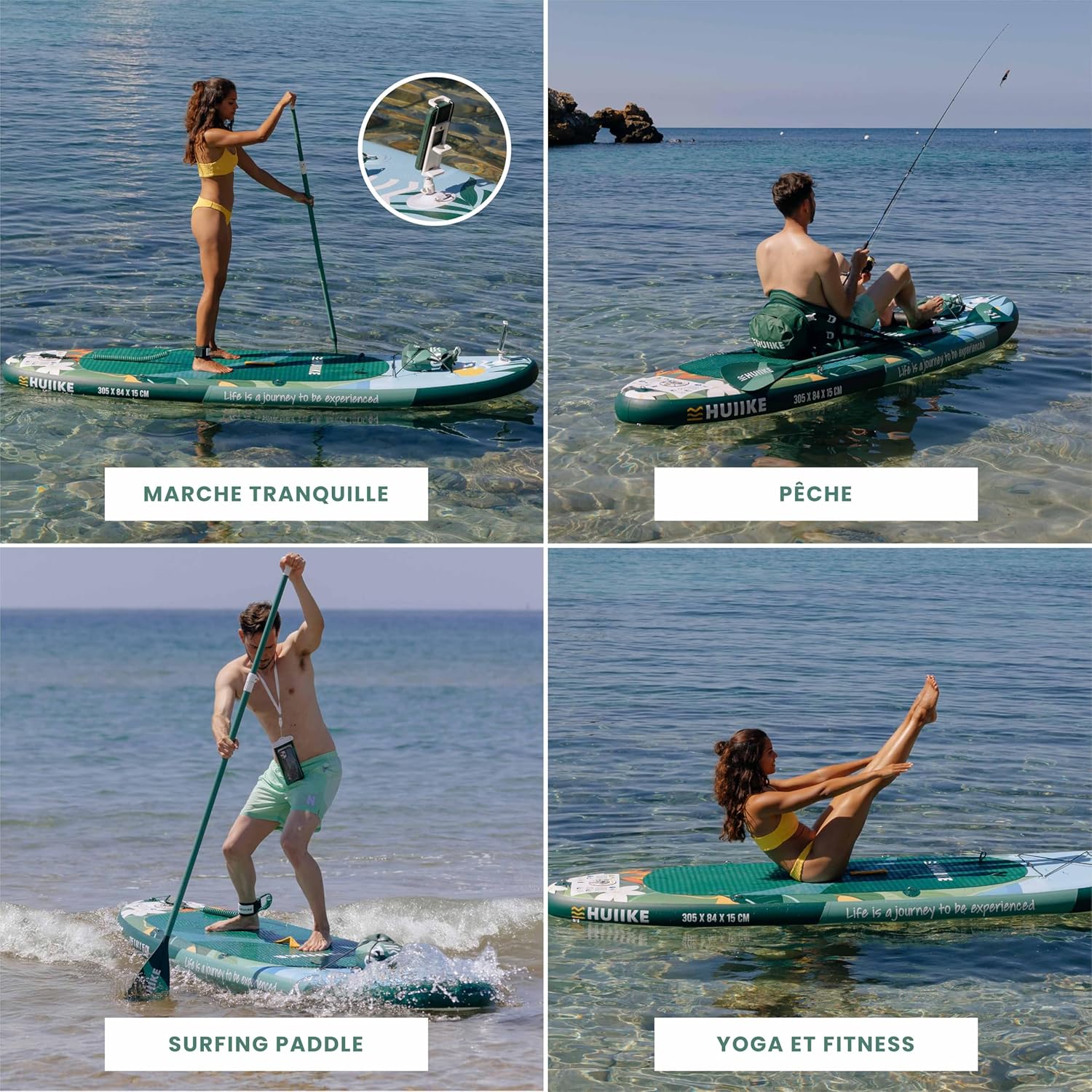HUIIKE - Paddle gonflable adulte série stable - 305x84x15 cm - Accessoires inclus, supporte 130 kg