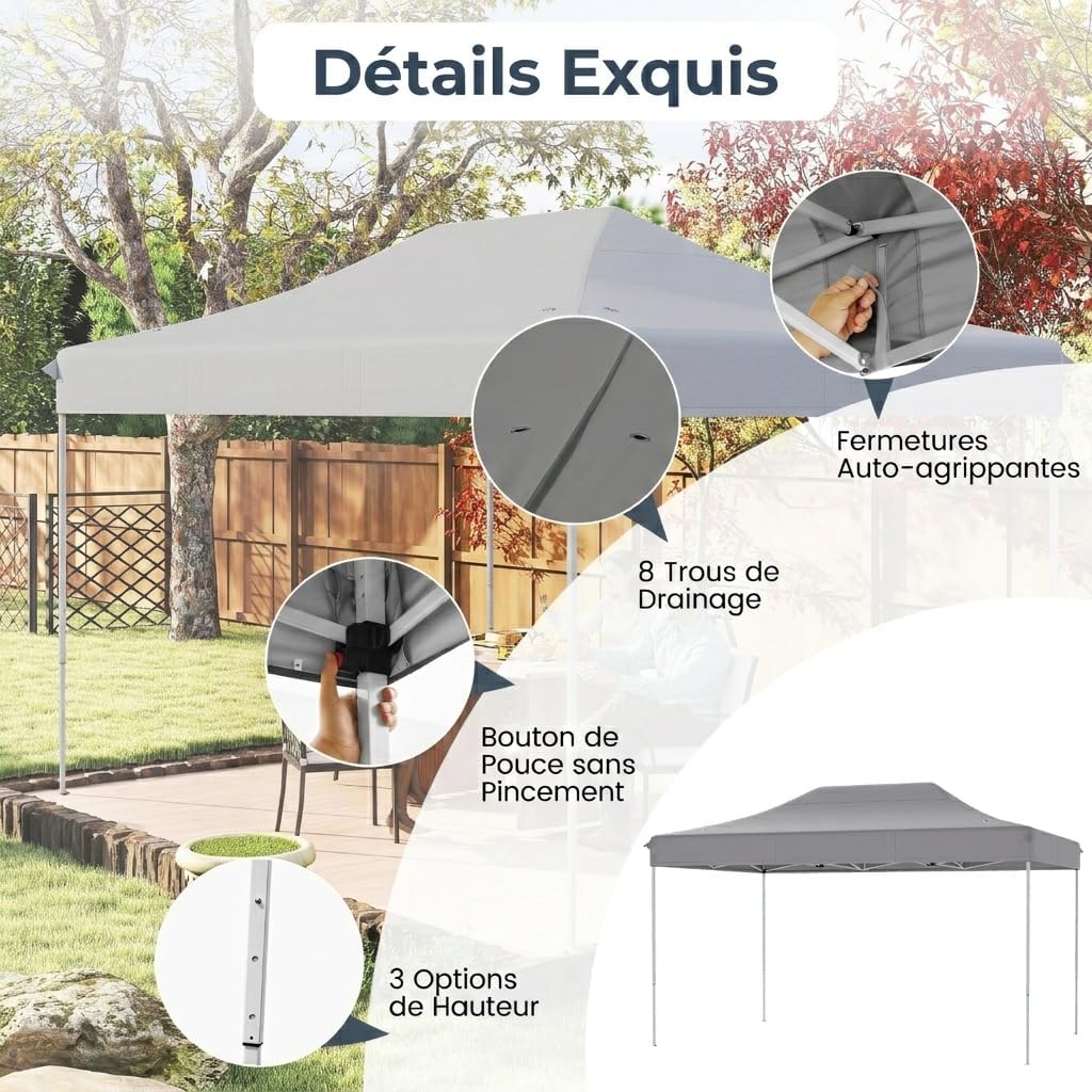 GOPLUS - tonnelle pliante 3x4,5m - imperméable, réglable, 10-12 pers