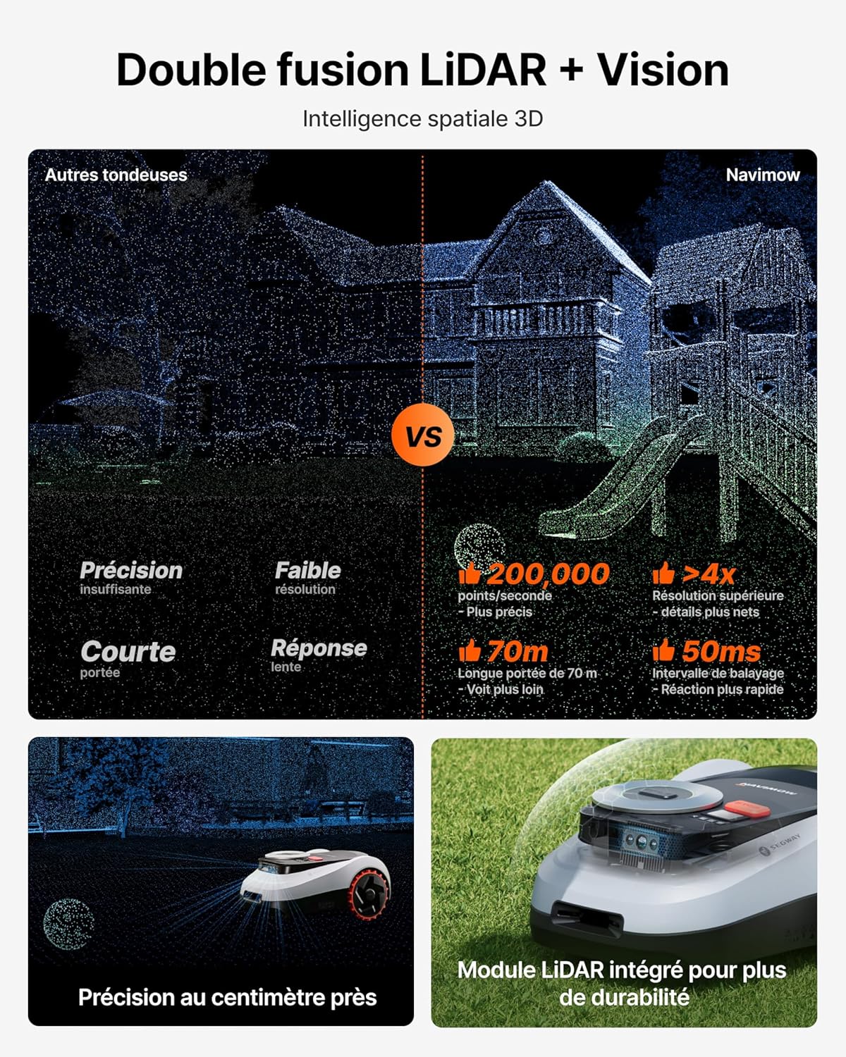 Segway - Navimow i220 - tondeuse robot LiDAR - garage, cartographie, 45% pentes, 4G - i220