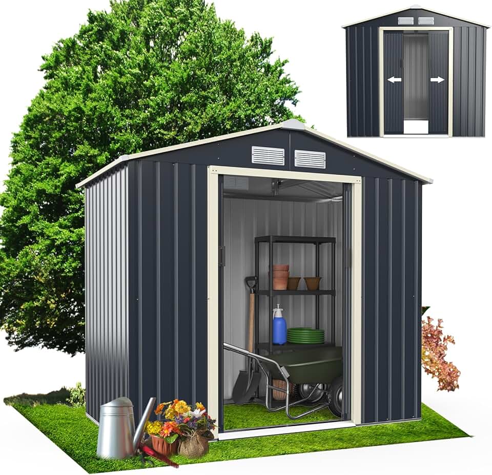 RELAX4LIFE - Abri de Jardin Métal série Toit en pente - 213x128x195cm - Porte coulissante, résistant, 3m2