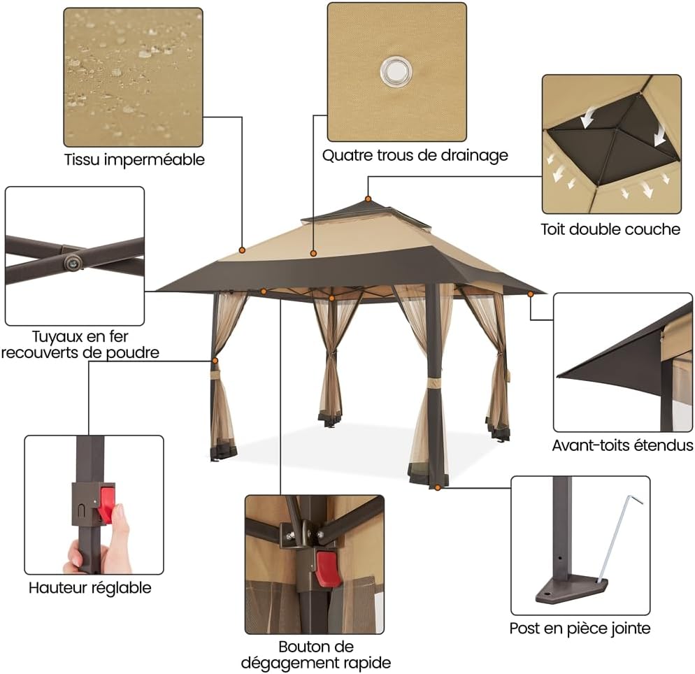 Yaheetech - tonnelle jardin 4x4m - toile moustiquaire, autoportante