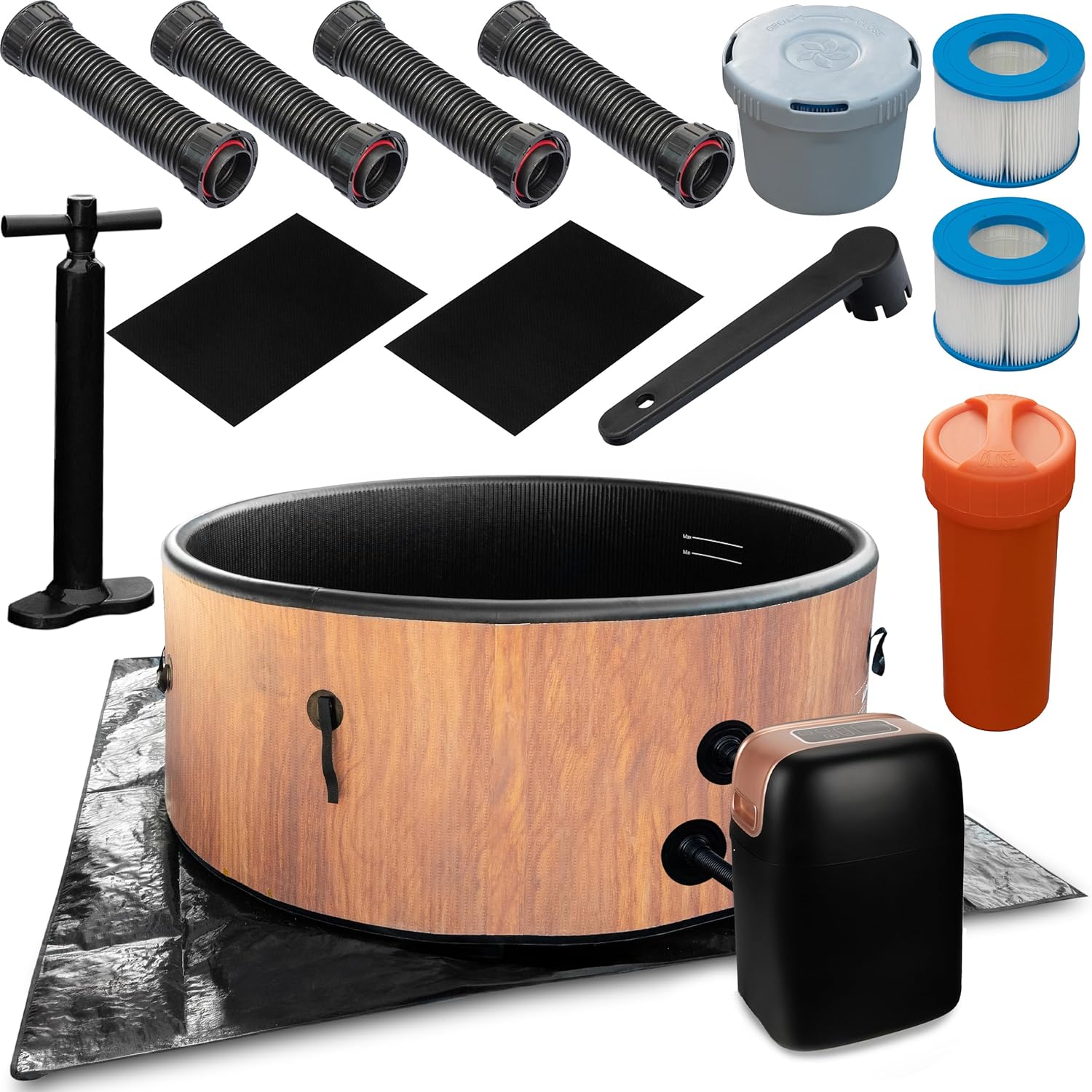 COIL - Spa gonflable 6 places DWF, aspect bois, hydromassage, gonflage rapide