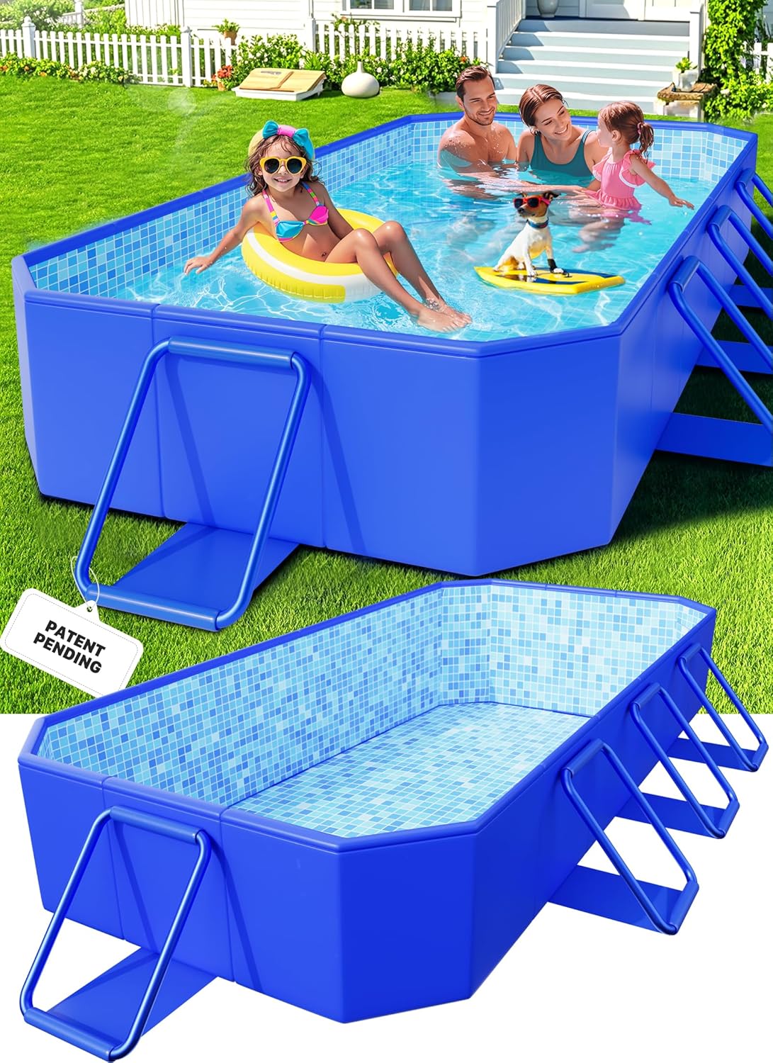 KingSom - Piscine Tubulaire Metal Frame - 229x127x51 cm - rectangulaire, surdimensionnée, pliable, facile à ranger