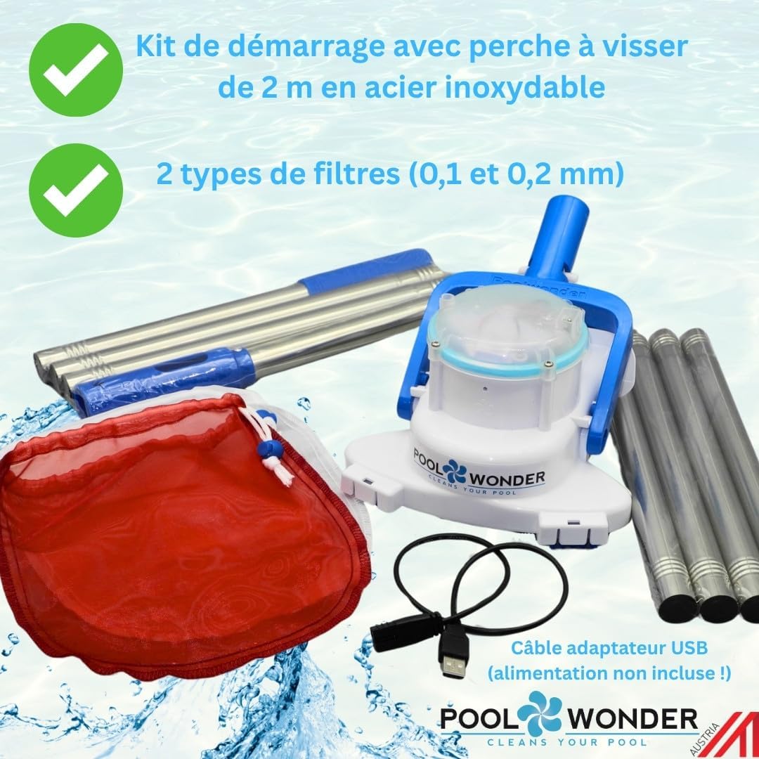 Poolwonder - Cleverix série - 2 m - aspirateur piscine batterie, super maniable