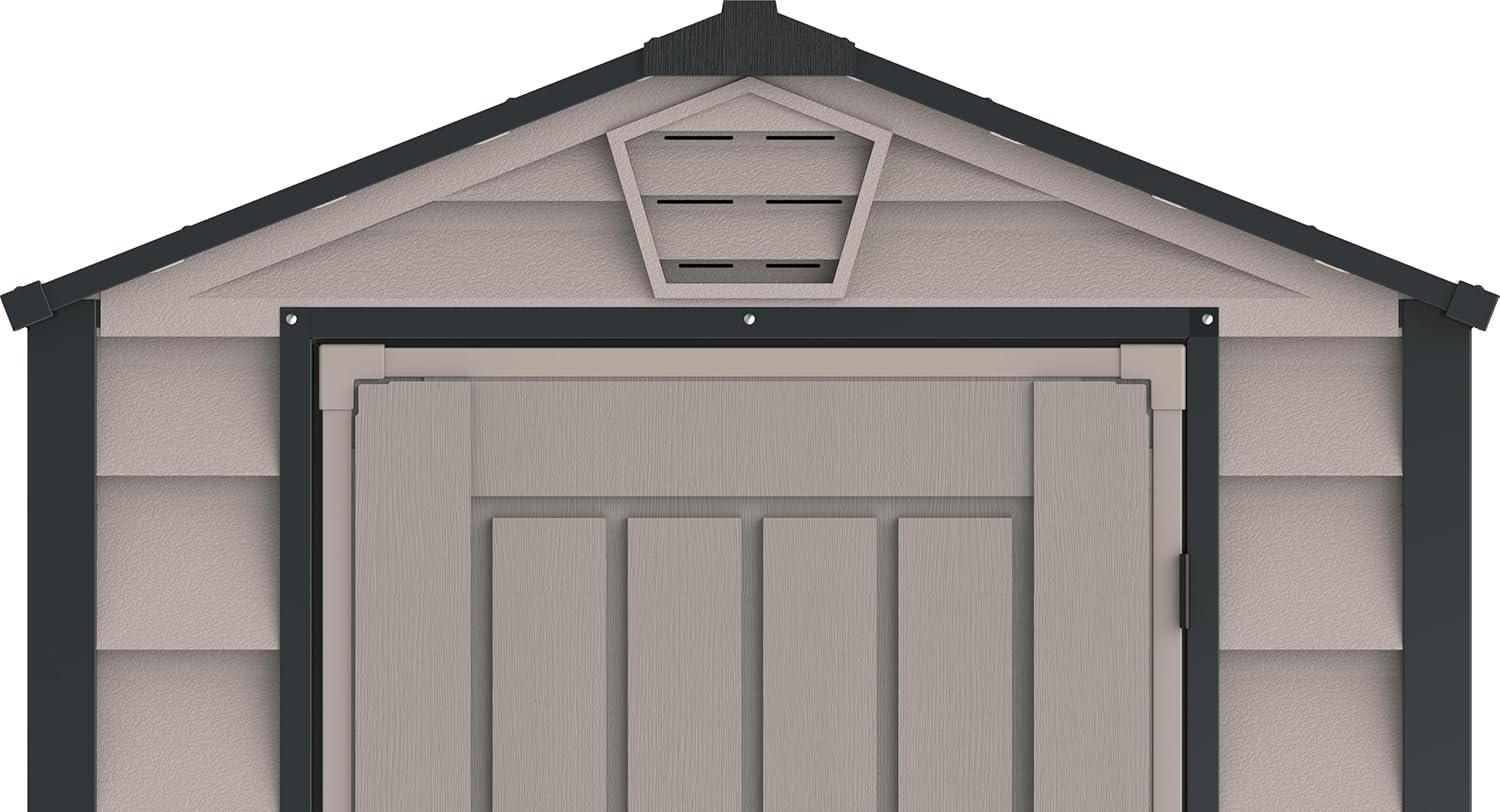 Duramax EverMore 4 x 6 (1.99 m²) Abri de jardin en plastique, solution de stockage extérieur ignifuge et tout temps, avec plancher en plastique, abri en vinyle sans entretien, Adobe & Grey