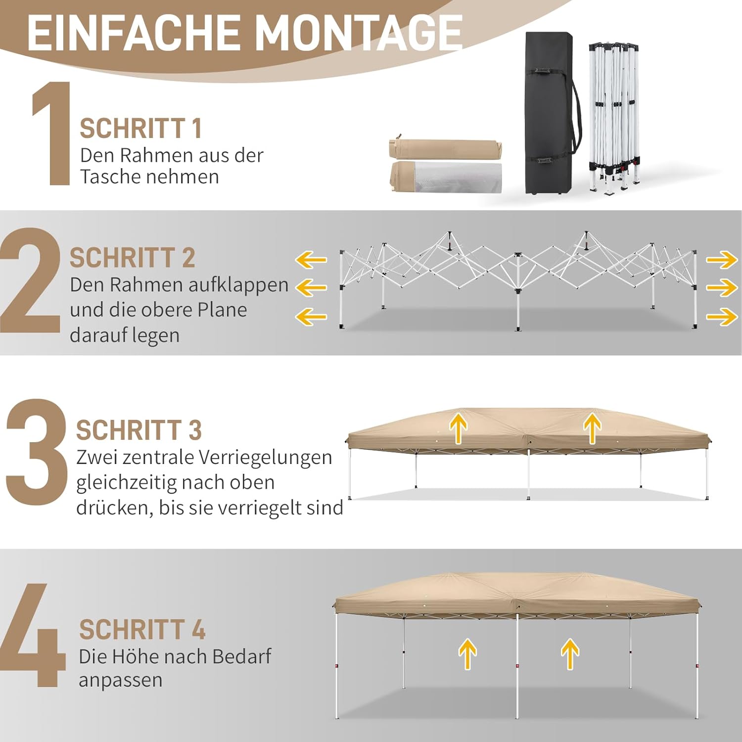 LEADZM - Tonnelle pliante série référence - 3x6m - imperméable, UV 50+, hauteur ajustable, 6 moustiquaires