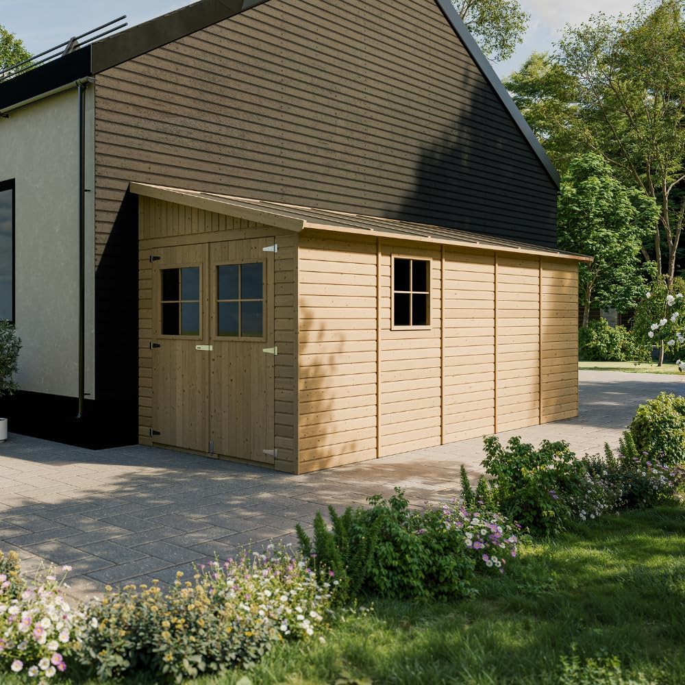 TIMBELA – M341A – abri jardin bois naturel – 244x218x514 cm – fenêtres