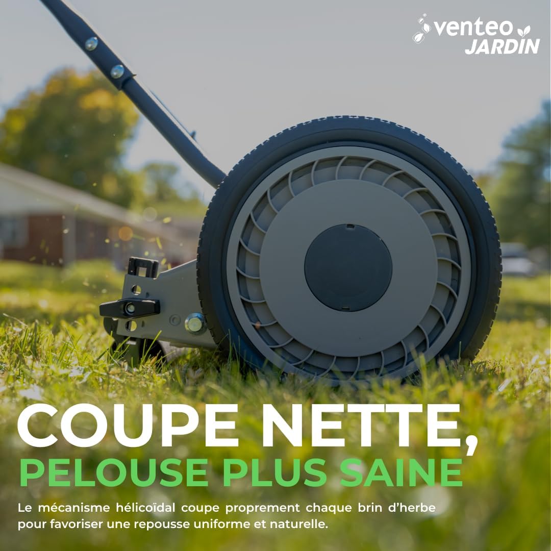 VENTEO - Tondeuse Hélicoïdale 5 lames 45cm réglable, silencieuse