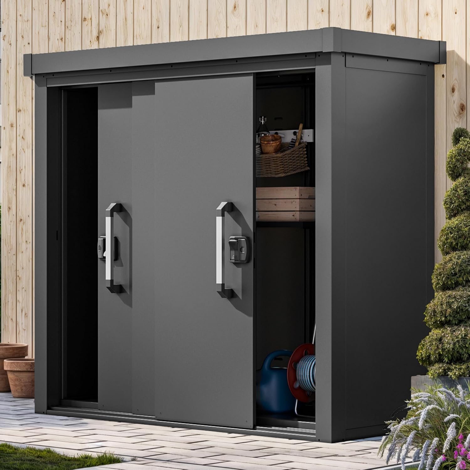 GFP Primeyard Armoire de Jardin en métal 180x78x161 cm Abris de Jardin Anthracite, Plancher Inclus