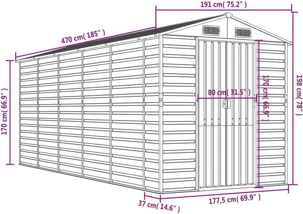 vidaXL Abri de Jardin Gris Clair 191 x 470 x 198 cm en Acier galvanisé