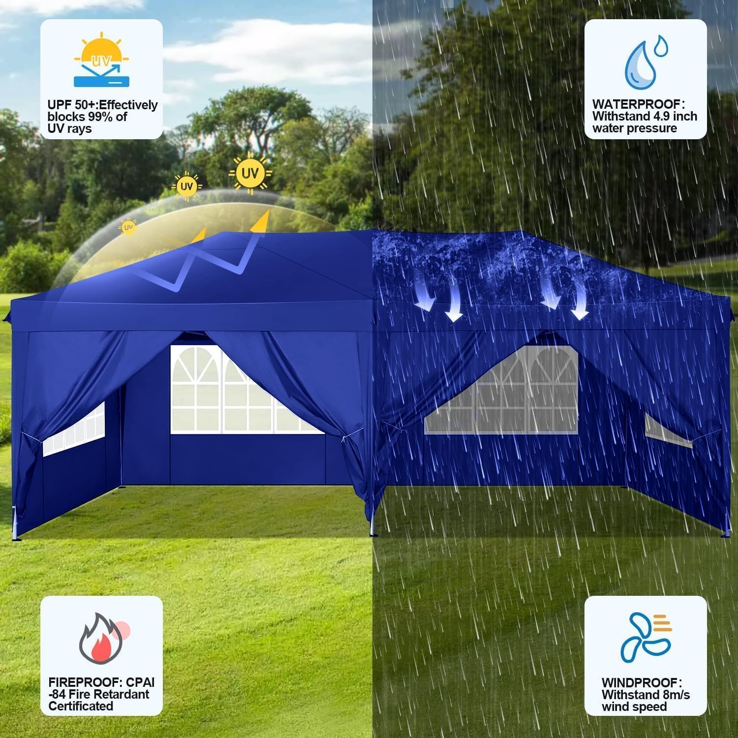 COBIZI - Tonnelle Pliante Série - 3x6m étanche, stable, anti-UV, 6 parois latérales