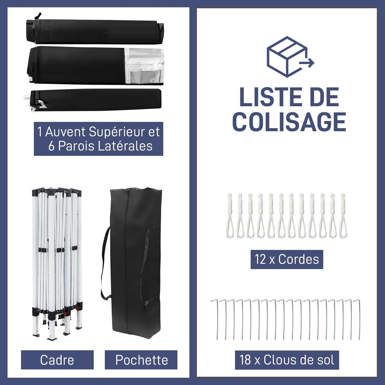 LEADZM - tonnelle pliante série 3x6m - acier, 6 côtés, UV50+, noir