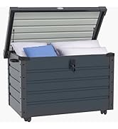 Outsunny Coffre de rangement extérieur 295L en acier galvanisé avec roulettes, vérin à gaz et poi...