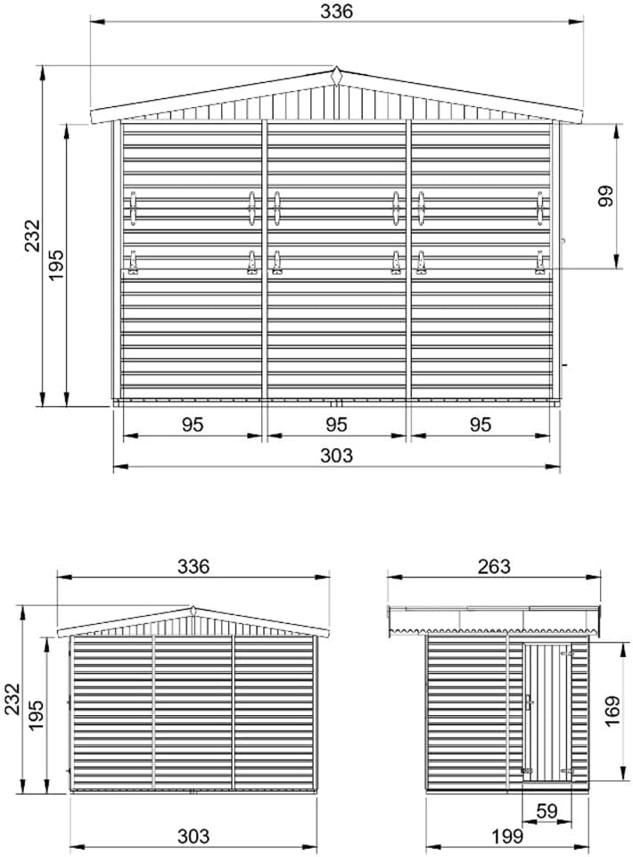 TIMBELA - abri de jardin bois, 6 m², 3 fenêtres, facile à monter, M150A