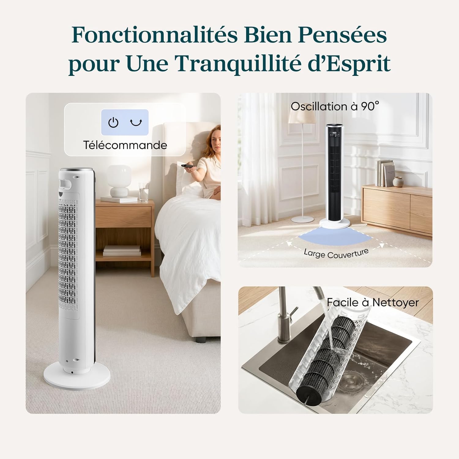 Levoit - Ventilateur colonne 26W - moteur DC, 12 vitesses, télécommande