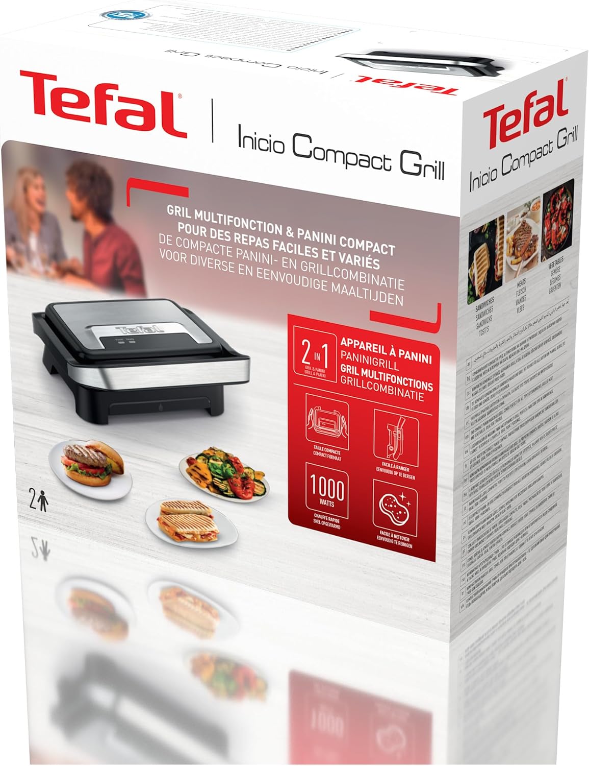 Tefal - Inicio Compact - gril et panini - plaques antiadhésives, nettoyage facile - GC270D10