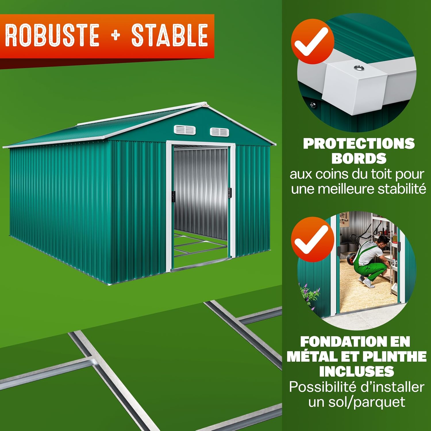 GARDEBRUK - Abri de jardin métal XXXL, 8m², porte coulissante, 315x260x180cm