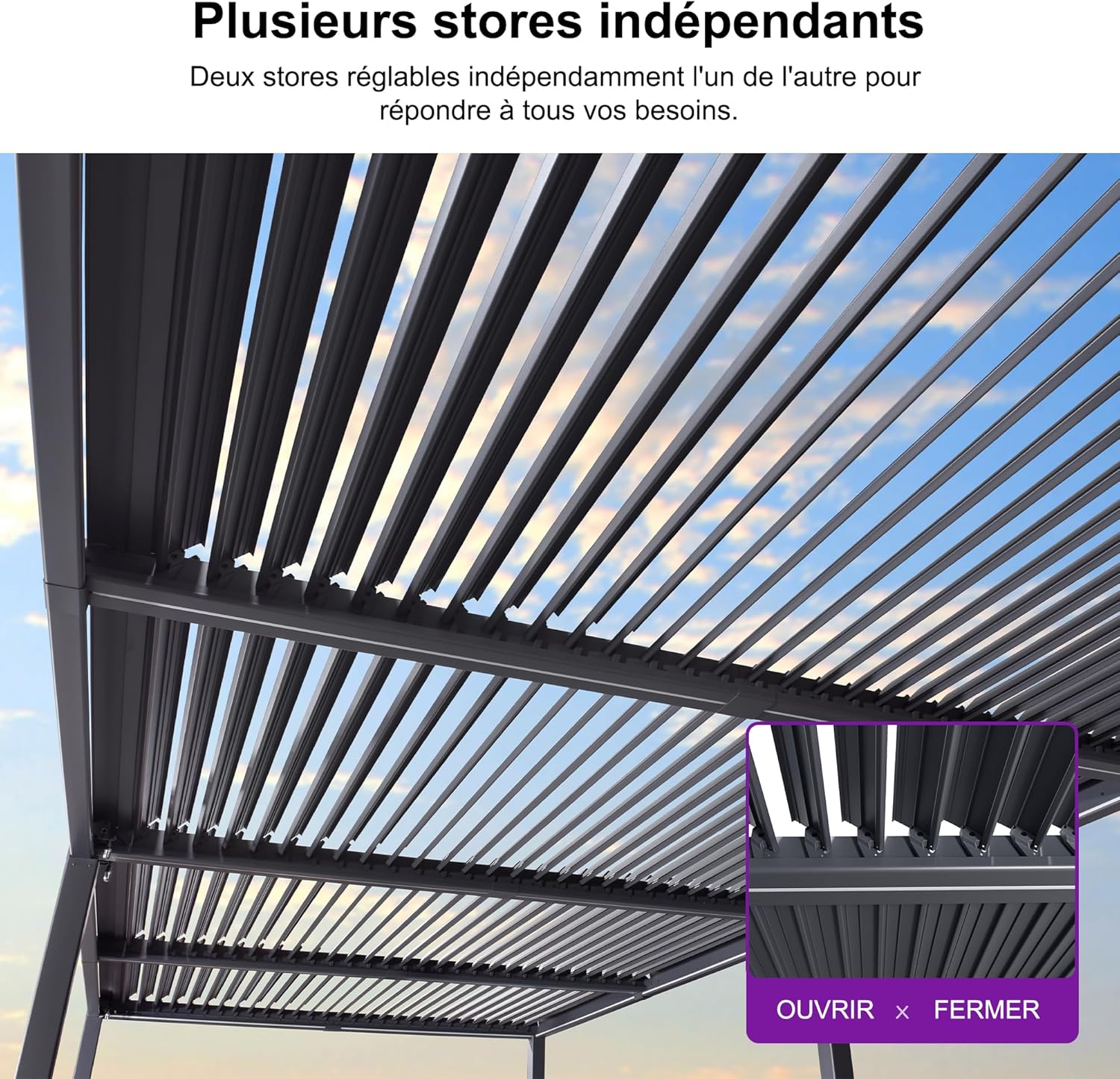 PURPLE LEAF - Pergola bioclimatique - 3,5x8,5m - aluminium, lames LED, étanche
