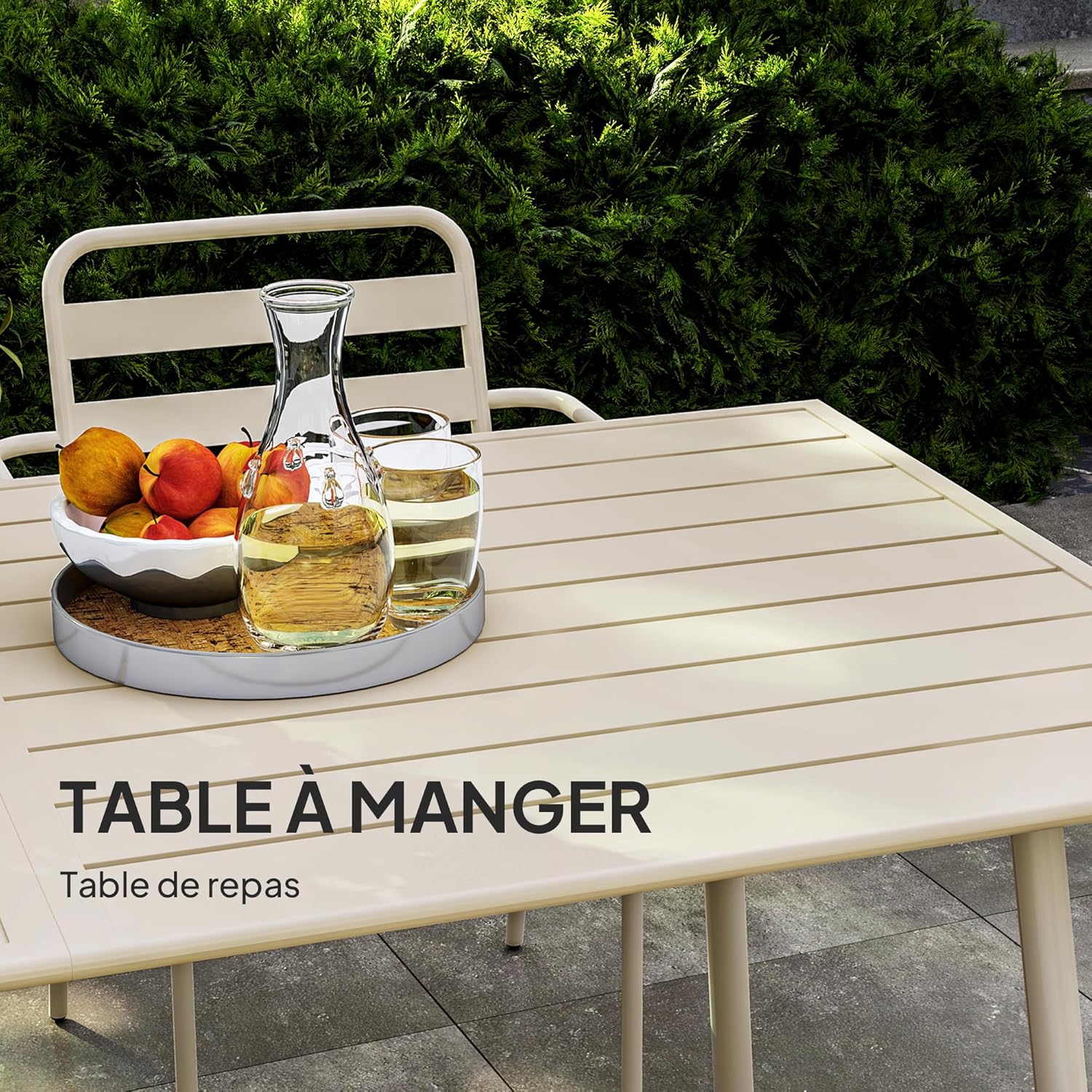 Outsunny - Ensemble salle à manger 7 pcs - table + 6 chaises empilables acier beige