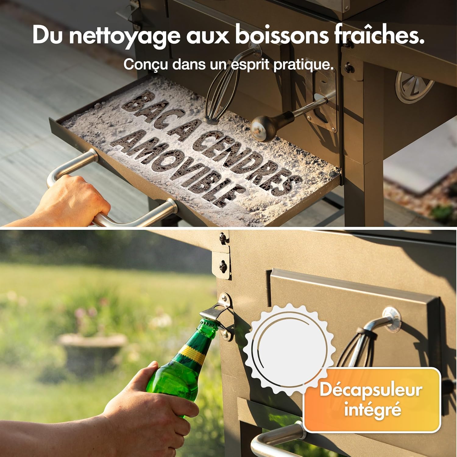 VonHaus - Barbecue charbon portable - hauteur réglable, grilles, roulettes, tables latérales, étagère - 78x40x90 cm