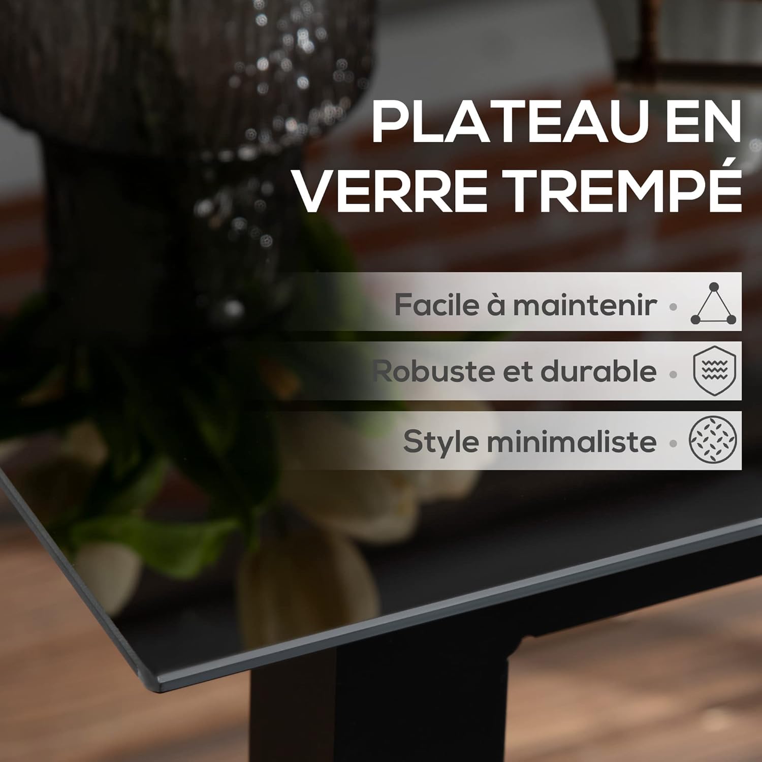 Outsunny - Table de jardin carrée - 80x80x74 cm - aluminium, plateau en verre trempé