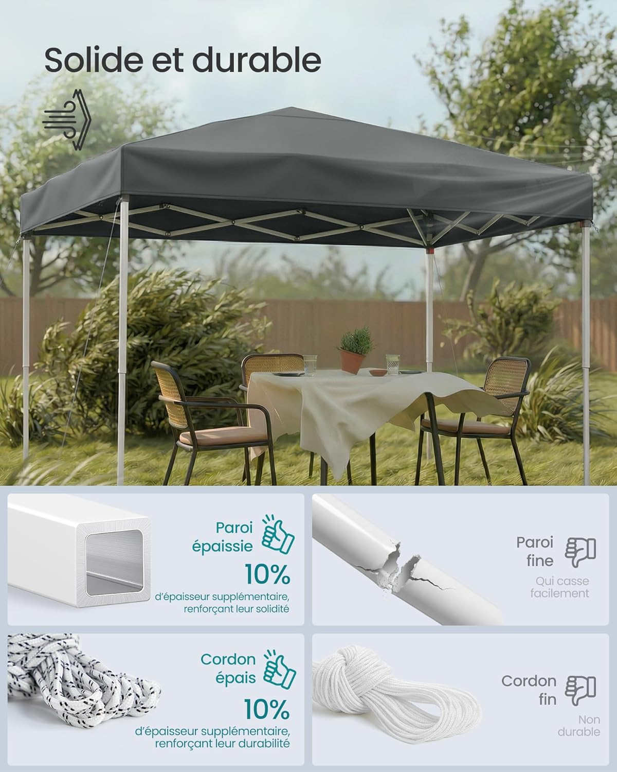 SONGMICS - tonnelle pliante - 3x3 m - résistante, solaire, portable GCT102GZ01
