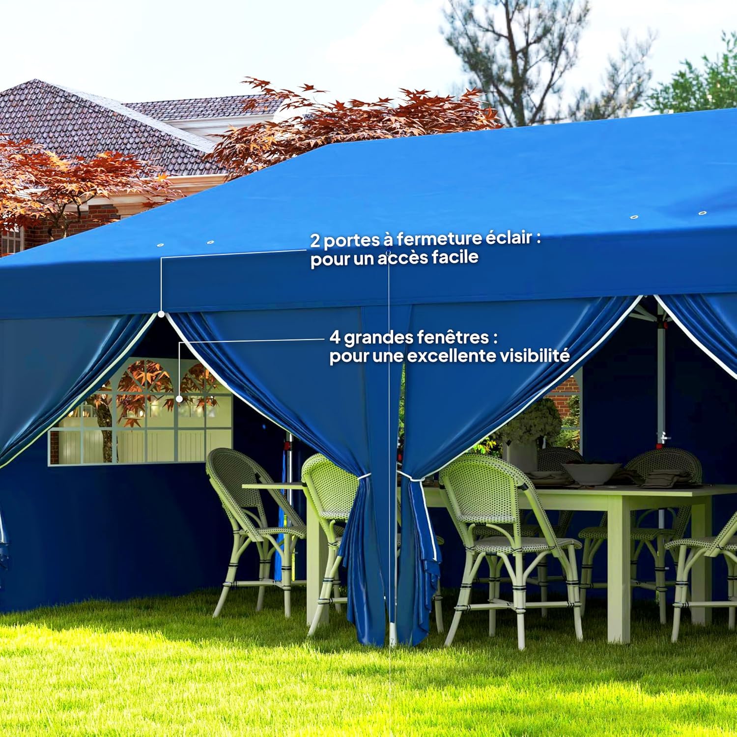 Outsunny Tonnelle de Jardin Exterieur tonnelle Pliante 3 x 6 m Pop-up avec 6 parois latérales, Trous de Drainage, Sac de Transport Inclus, Barnum Pliant pour Camping Festival Mariage, Bleu