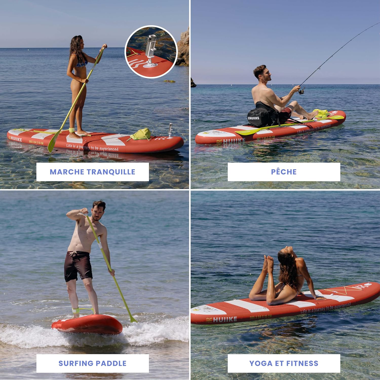 HUIIKE Paddle Gonflable Adulte avec Accessoires Inclus, Pagaie, Ailerons, Pompe. Planche de Stand Up Paddle Grande Stabilité et Résistance. 305 x 84 x 15 cm, Jusqu'à 130 kg