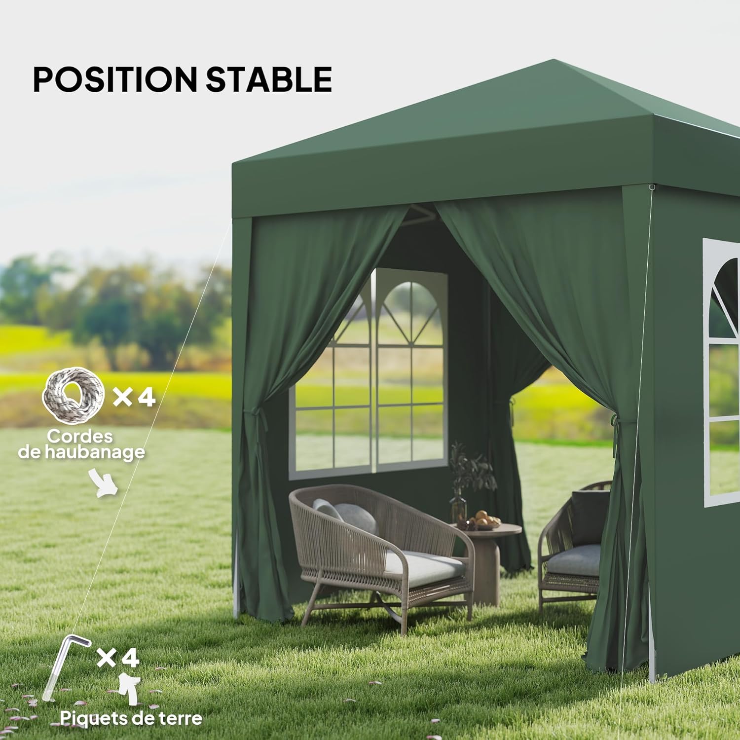Outsunny - tonnelle pop-up réglable 2x2m, acier, UV, 4 côtés, vert