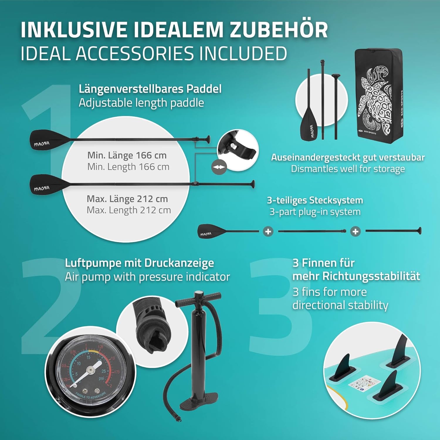 ECD Germany - Stand Up Paddle Gonflable - 305/308/320/380 cm - PVC 120/150 kg 10/15 cm