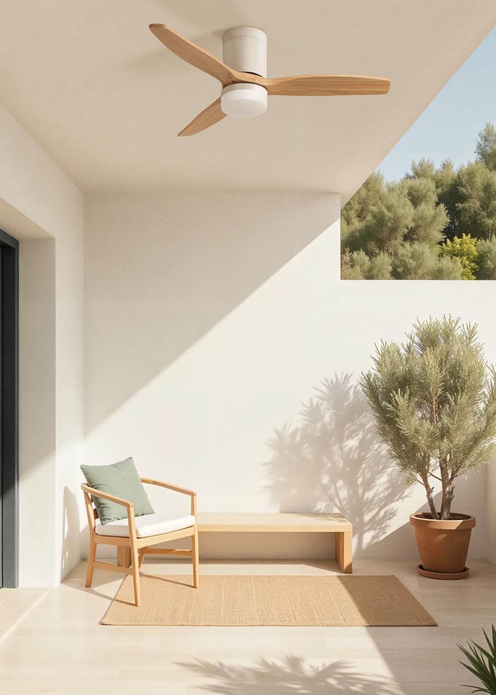 CREATE - Ventilateur plafond WindCalm - Ø112cm - lumière LED, pales bois, télécommande, 40W, été-hiver, 3 températures, 