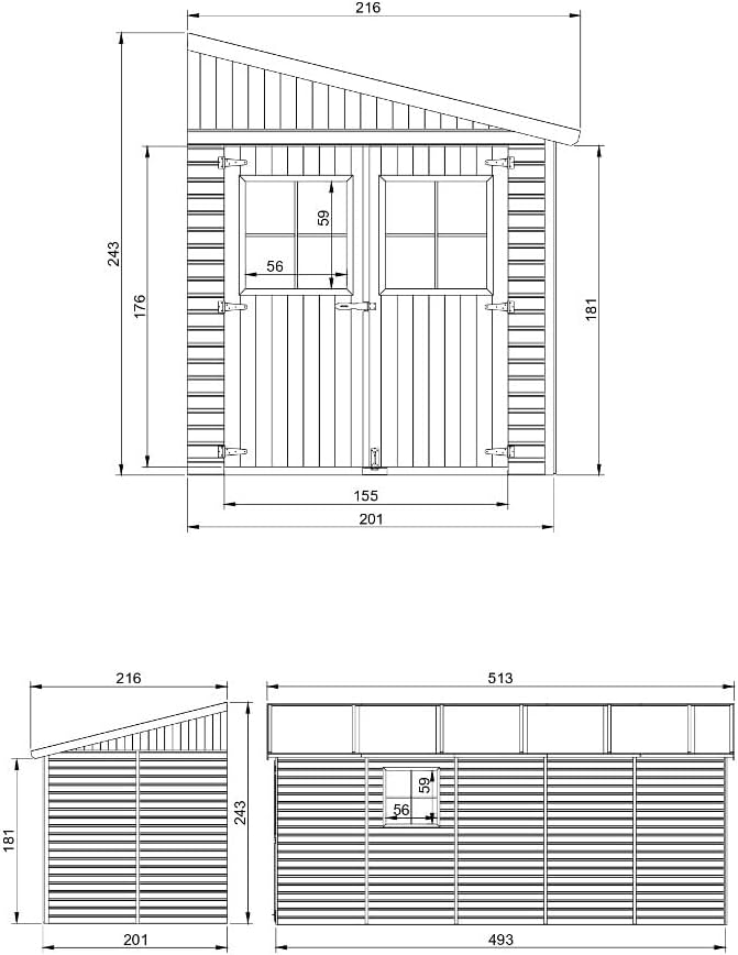 Timbela - Abri de jardin bois avec fenêtres, plancher, 10 m², H244x216x513 cm - M341+M341G