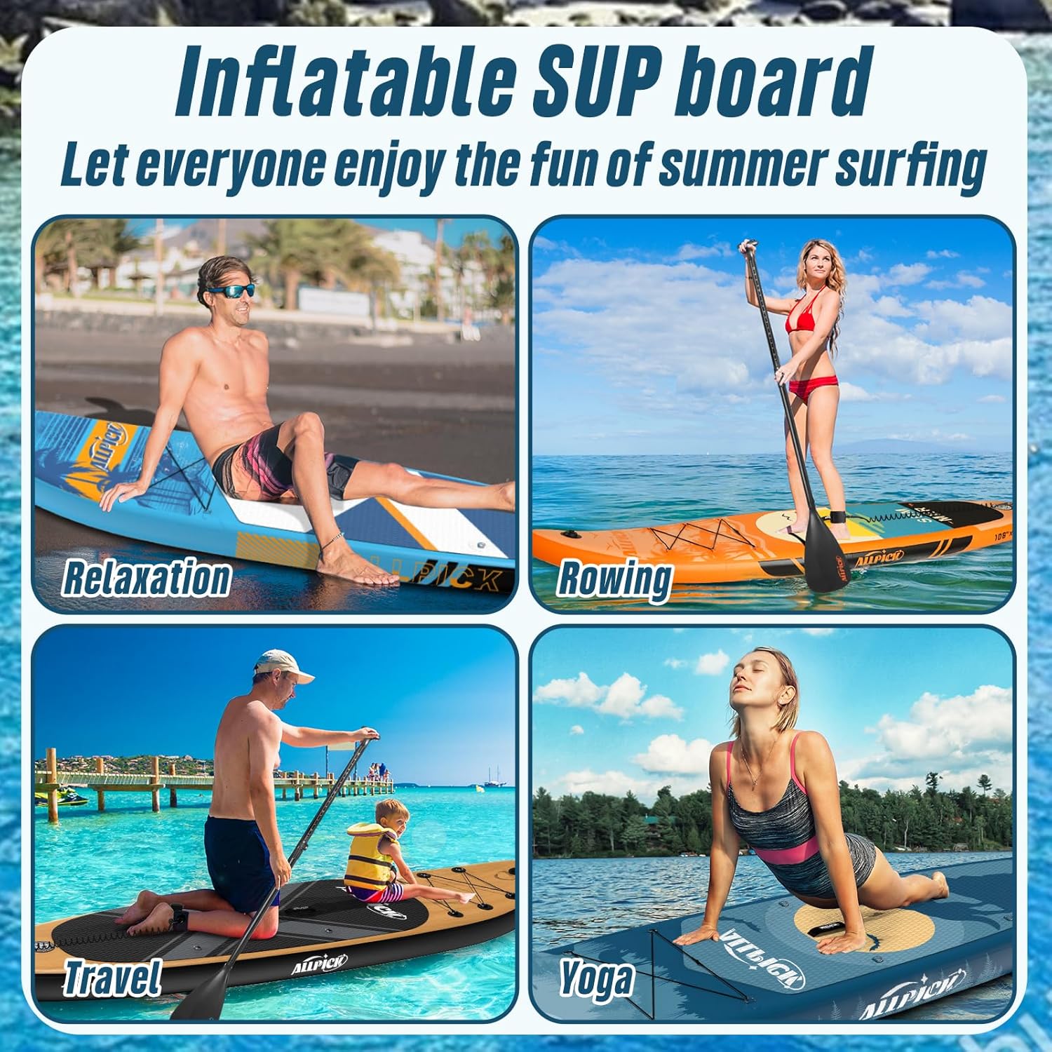 ALLPICK - paddle gonflable - 320cm - pagaie réglable, support caméra, 200kg
